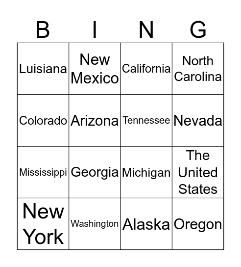 The United States Bingo Card