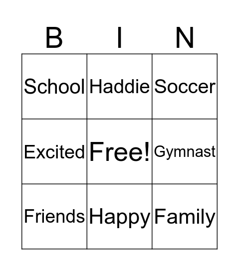 Haddie's Bingo  Bingo Card