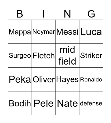 Soccer Player  Bingo  Bingo Card