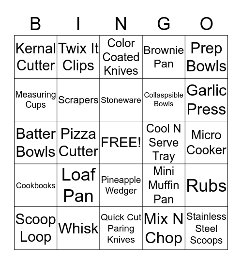 Pampered Chef Bingo Card