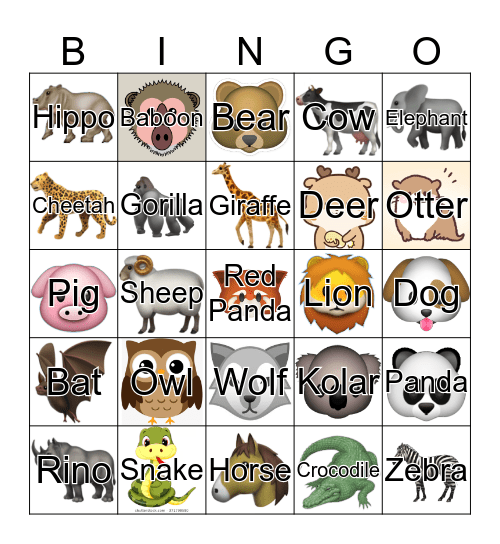 Safari Bingo Card