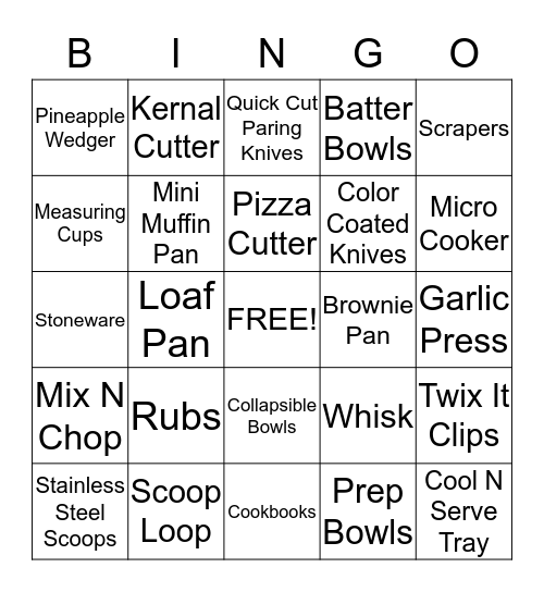 Pampered Chef Bingo Card