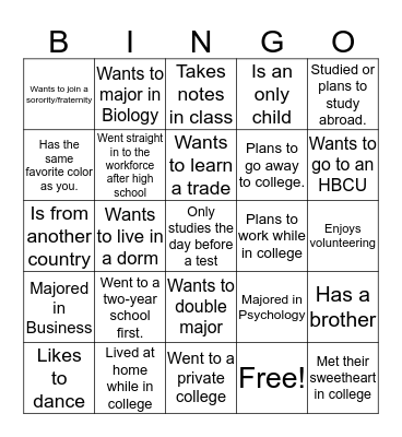 Leading to College Induction Ceremony Bingo 2020 Bingo Card