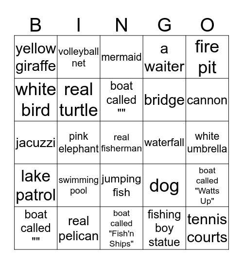 Camryn's Boat Bingo Card