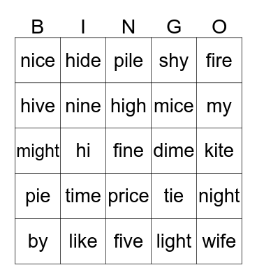 Long i Bingo Card