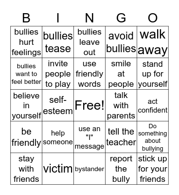 Bully Bingo Cards Bingo Card