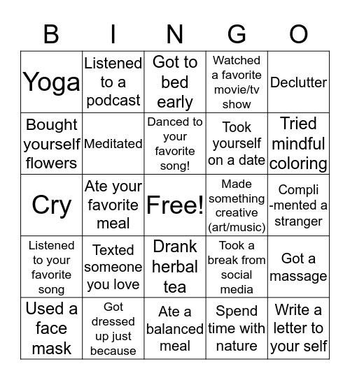 Self-ish Bingo Card