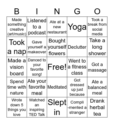 Self-ish Bingo Card