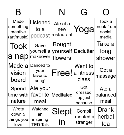Self-ish Bingo Card
