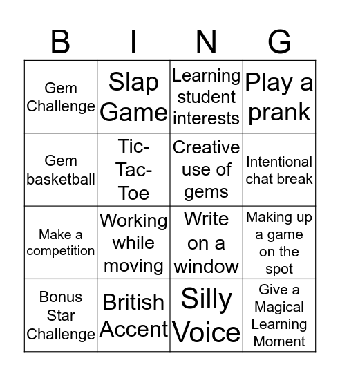 Session Time Bingo! Bingo Card