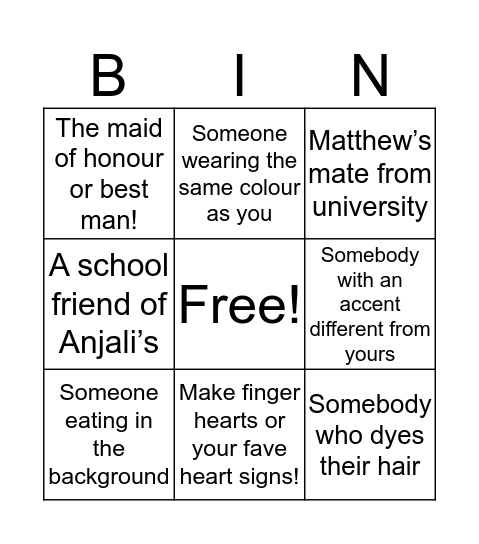 A&M Wedding Bingo Card