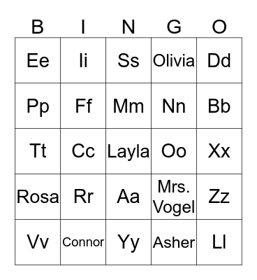 Happy Valentine's Day, Connor, Layla, Rosa, Olivia, and Asher Bingo Card