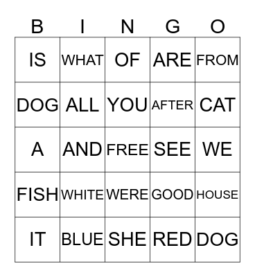 SIGHT WORDS BINGO Card