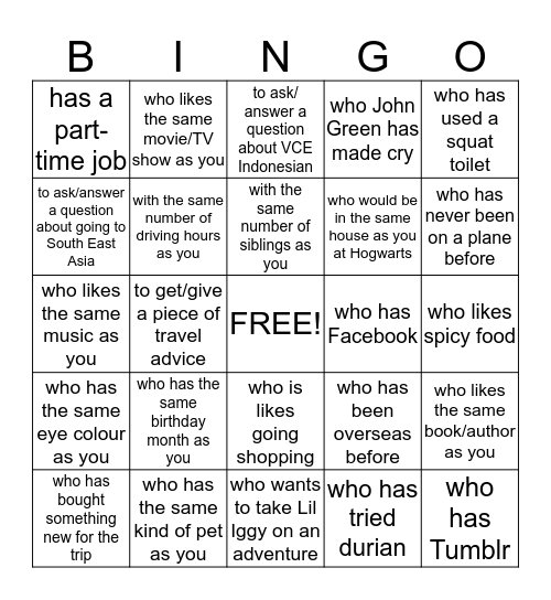 Find Someone... Bingo Card