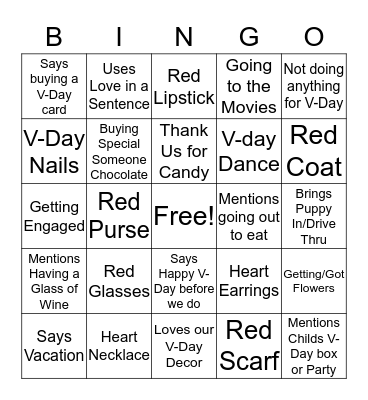 Valentine's Day Bingo Card