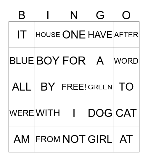 SIGHT WORD BINGO Card