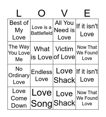 LOVE SONG BINGO Card