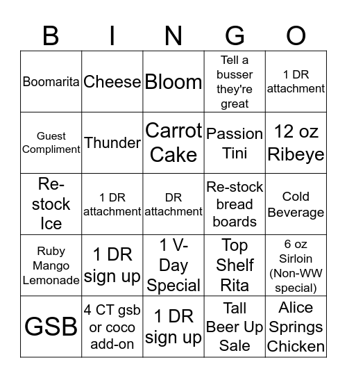 DINGO Bingo Card