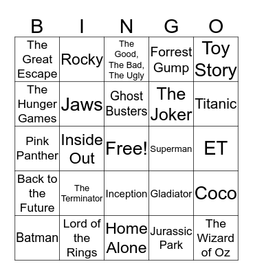 Musical Bingo - Movies Bingo Card