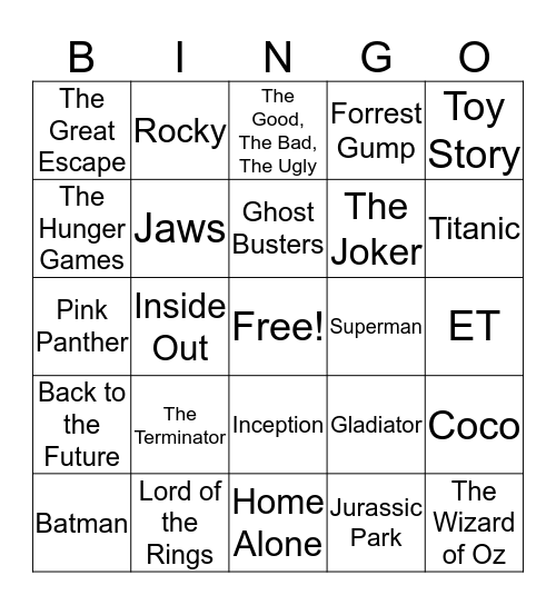 Musical Bingo - Movies Bingo Card