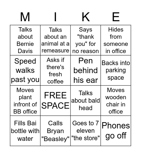 Mikearoni Bingo Card