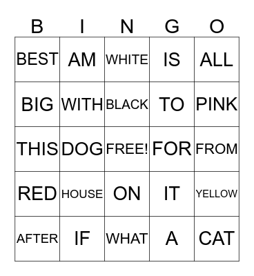 SIGHT WORD BINGO Card