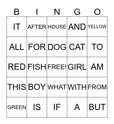 SIGHT WORDS BINGO Card