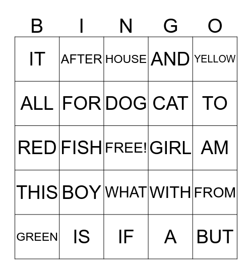 SIGHT WORDS BINGO Card