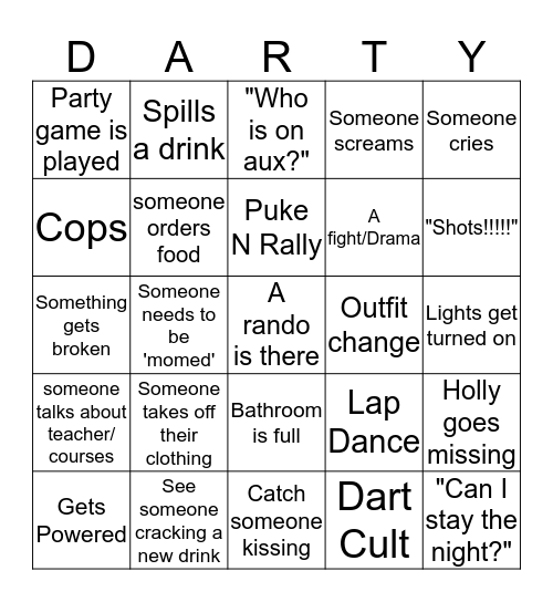 DARTY BINGO Card