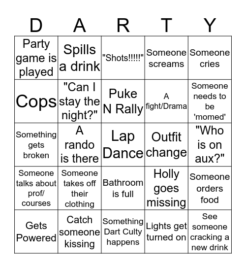 DARTY BINGO Card