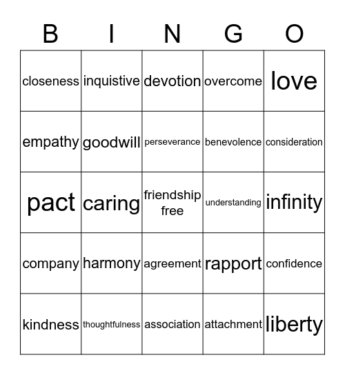 FRIENDSHIP Bingo Card