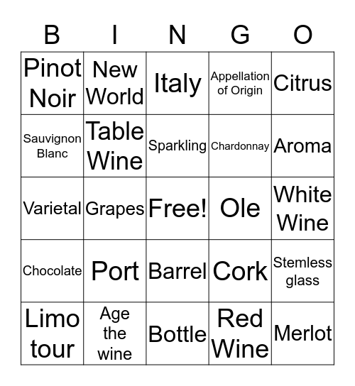 Wine! Bingo Card