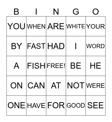 SIGHT WORDS BINGO Card