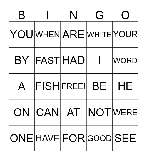 SIGHT WORDS BINGO Card