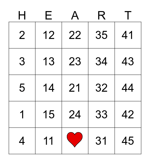 Valentine's Day Bingo Card