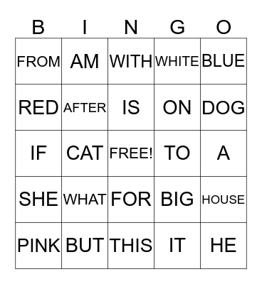 SIGHT WORD BINGO Card