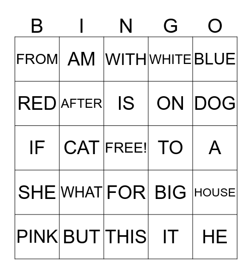 SIGHT WORD BINGO Card