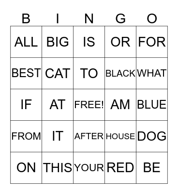 SIGHT WORD BINGO Card