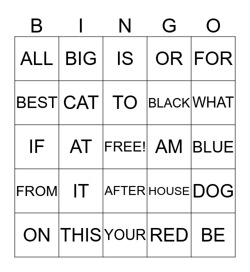 SIGHT WORD BINGO Card