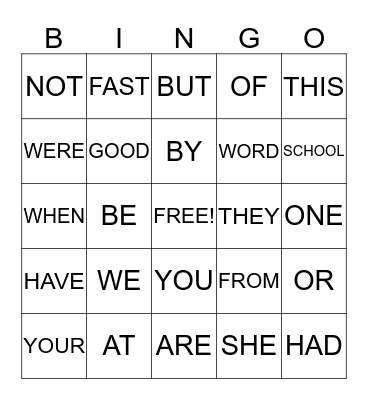 SIGHT WORD BINGO Card