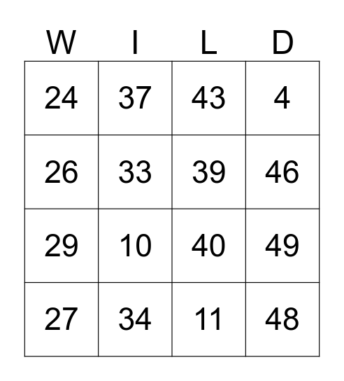 The Wild Robot Bingo Card