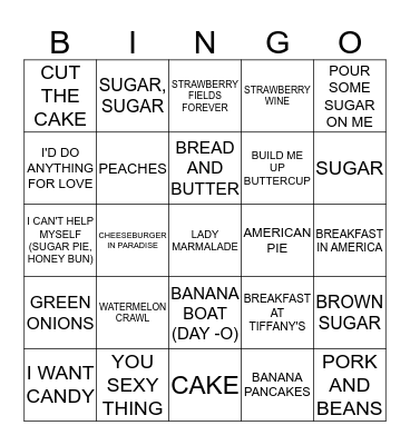 Food Bingo Card