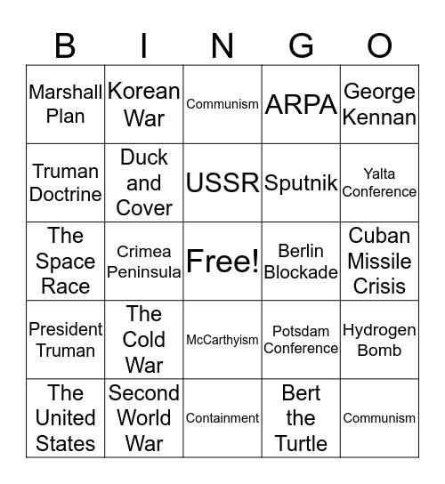 The Cold War Bingo Card