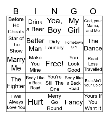 Musical Bingo - Country Bingo Card
