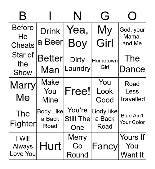 Musical Bingo - Country Bingo Card