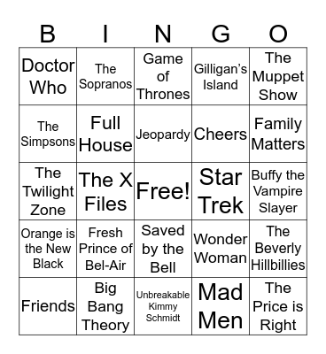 Musical Bingo - TV Show Theme Songs Bingo Card