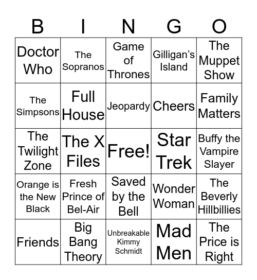 Musical Bingo - TV Show Theme Songs Bingo Card