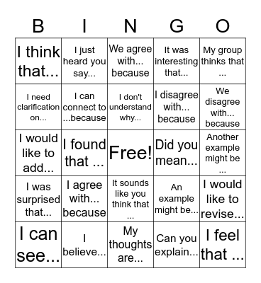 Conversation Bingo Card