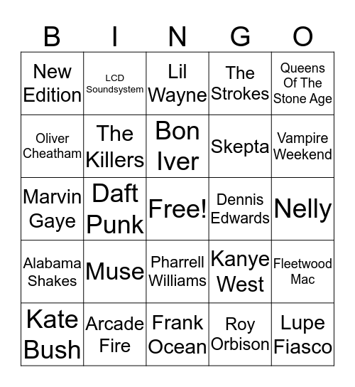 Music Bingo Card