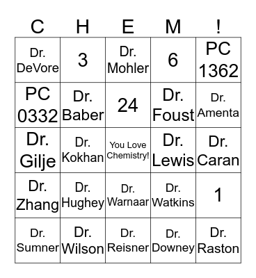 Chemistry bingo Card